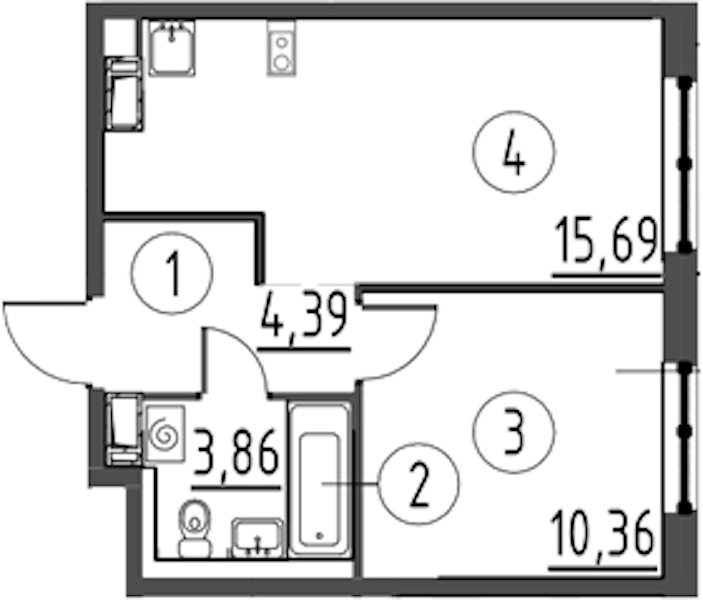 1-комнатная квартира 34.3 м², 11/13 эт., ЖК «Квартал Торики»